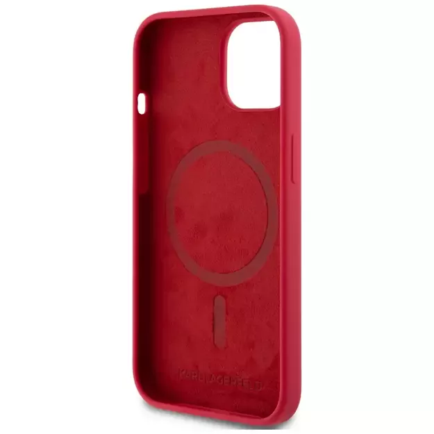 Karl Lagerfeld Silicone Karl&amp Choupette Heads Ring MagSafe iPhone 15 Case - Red 6