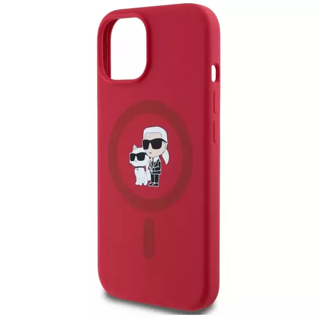 Karl Lagerfeld Silicone Karl&amp Choupette Heads Ring MagSafe iPhone 15 Case - Red 5