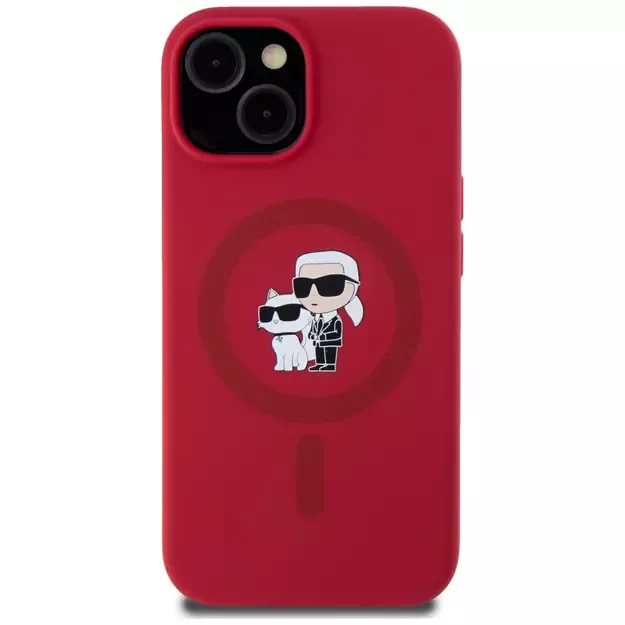 Karl Lagerfeld Silicone Karl&amp Choupette Heads Ring MagSafe iPhone 15 Case - Red 2