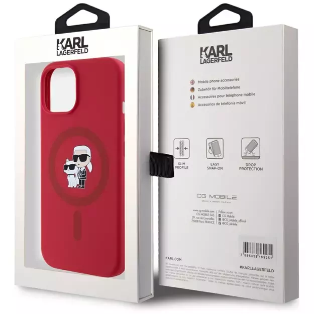 Karl Lagerfeld Silicone Karl&amp Choupette Heads Ring MagSafe iPhone 15 Case - Red 7