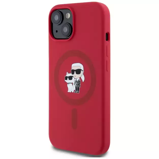 Karl Lagerfeld Silicone Karl&amp Choupette Heads Ring MagSafe iPhone 15 Case - Red 1