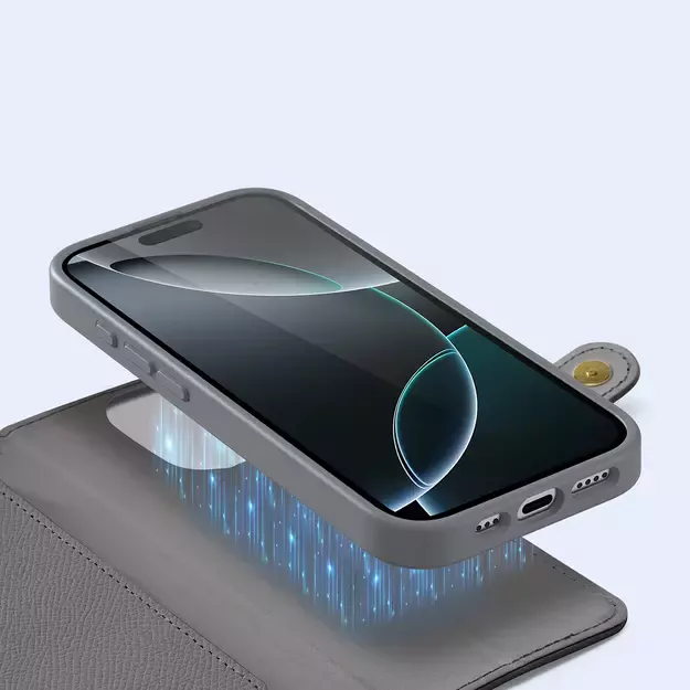 Dux Ducis Lawa Leather Case for iPhone 16 Pro Max with Detachable Magnetic Wallet - Gray 4