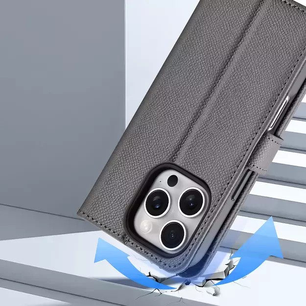 Dux Ducis Lawa Leather Case for iPhone 16 Pro Max with Detachable Magnetic Wallet - Gray 9
