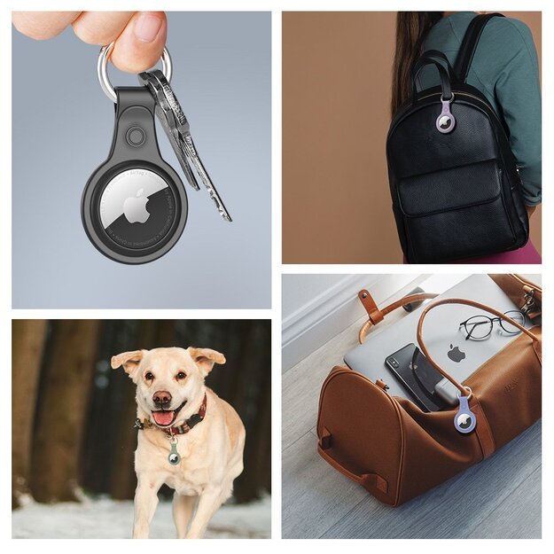 Dux Ducis 4pcs set Silicone flexible cover keychain loop case for Apple AirTag (Black / Green / Pink / Blue) 7