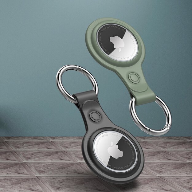 Dux Ducis 4pcs set Silicone flexible cover keychain loop case for Apple AirTag (Black / Green / Pink / Blue) 9