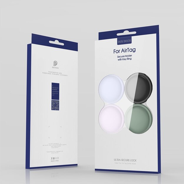 Dux Ducis 4pcs set Silicone flexible cover keychain loop case for Apple AirTag (Black / Green / Pink / Blue) 4