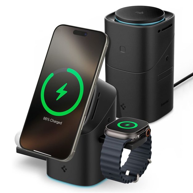 Spigen Essential EF223MS 3-in-1 QI2 Wireless Charger - Black
