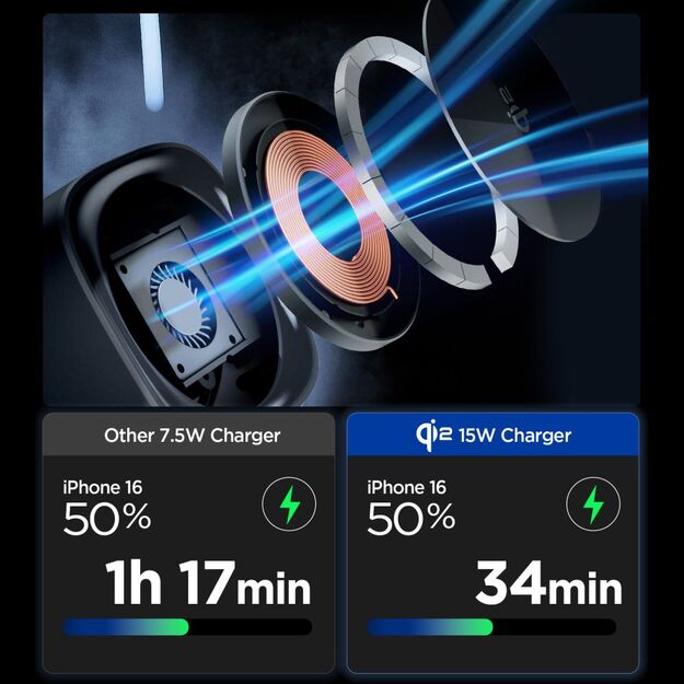 Spigen Essential EF223MS 3-in-1 QI2 Wireless Charger - Black 2