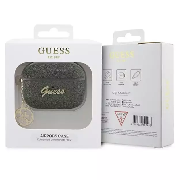 Guess GUAP2GLGSHA AirPods Pro 2 cover green/kaki Glitter Flake 4G Charm 3