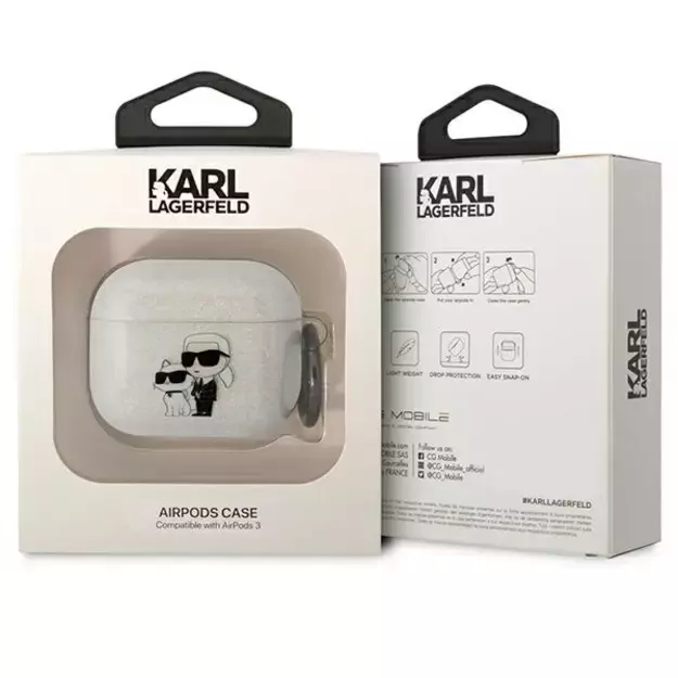 Karl Lagerfeld KLA3HNKCTGT Airpods 3 cover transparent Gliter Karl&amp Choupette 2