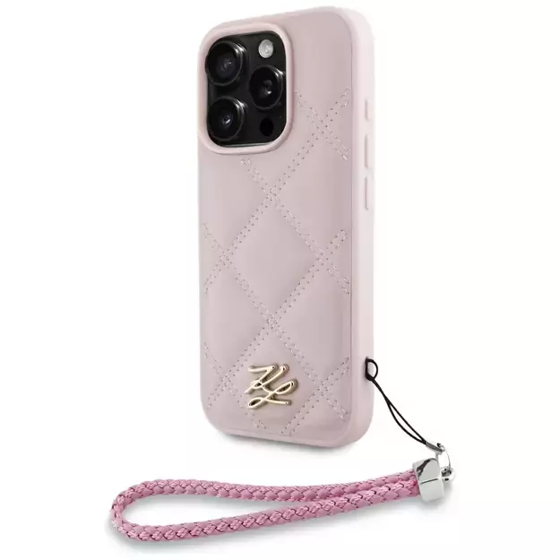 Karl Lagerfeld Quilted Initial Logo &amp  Chain Strap iPhone 16 Pro Case - Pink