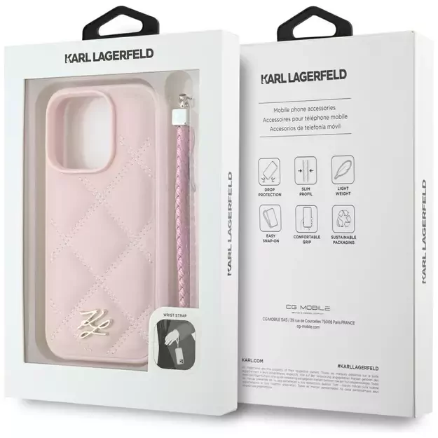 Karl Lagerfeld Quilted Initial Logo &amp  Chain Strap iPhone 16 Pro Case - Pink 6