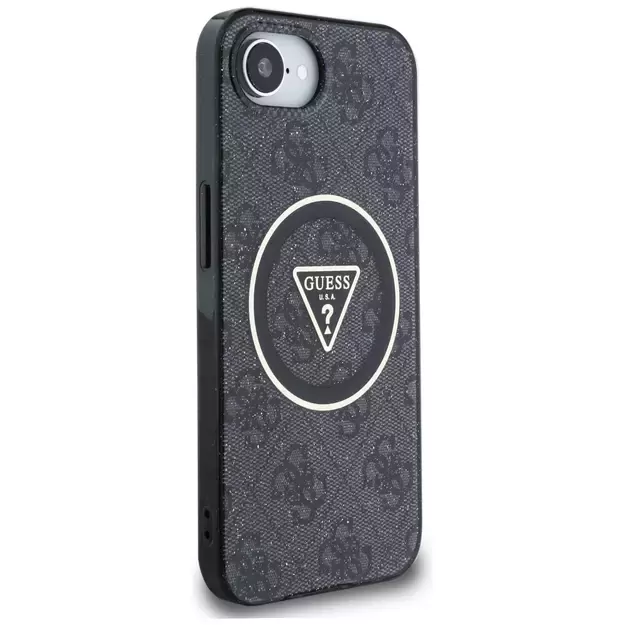 Guess IML Metal Glitter 4G Circle Triangle MagSafe Case for iPhone 16e - Black 10