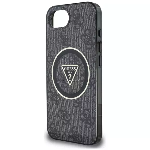Guess IML Metal Glitter 4G Circle Triangle MagSafe Case for iPhone 16e - Black 12