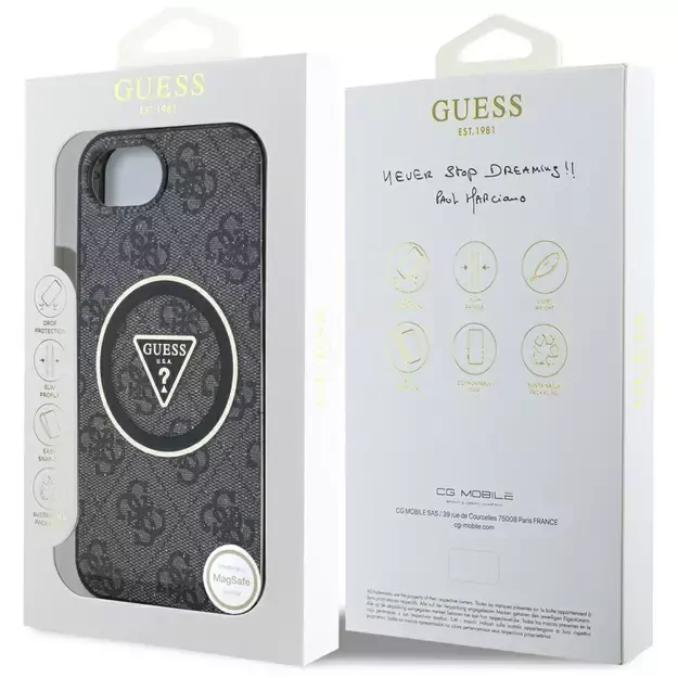 Guess IML Metal Glitter 4G Circle Triangle MagSafe Case for iPhone 16e - Black 14