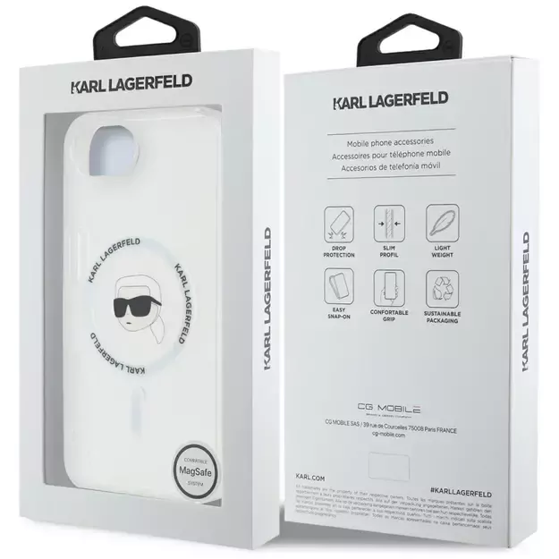 Karl Lagerfeld IML Metal Karl Head MagSafe Case for iPhone 16e White 7