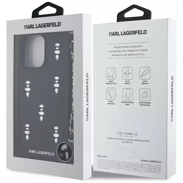 Karl Lagerfeld Saffiano Crystals w/Chain iPhone 16 Pro Case - Black 6