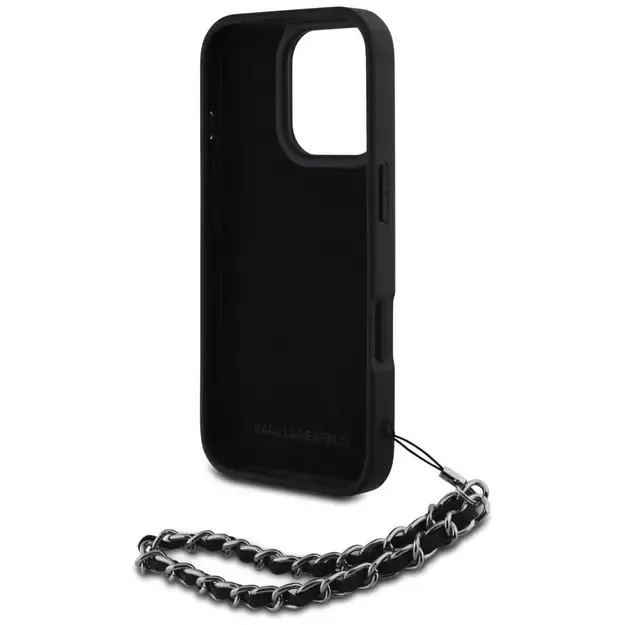 Karl Lagerfeld Saffiano Crystals w/Chain iPhone 16 Pro Case - Black 5