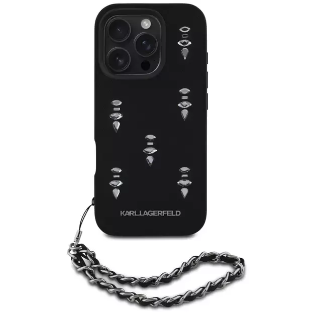 Karl Lagerfeld Saffiano Crystals w/Chain iPhone 16 Pro Case - Black 1