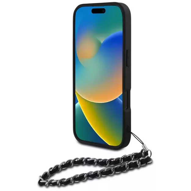 Karl Lagerfeld Saffiano Crystals w/Chain iPhone 16 Pro Case - Black 3