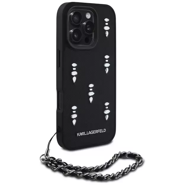 Karl Lagerfeld Saffiano Crystals w/Chain iPhone 16 Pro Case - Black 2