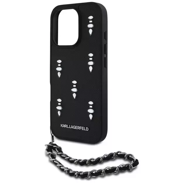 Karl Lagerfeld Saffiano Crystals w/Chain iPhone 16 Pro Case - Black 4