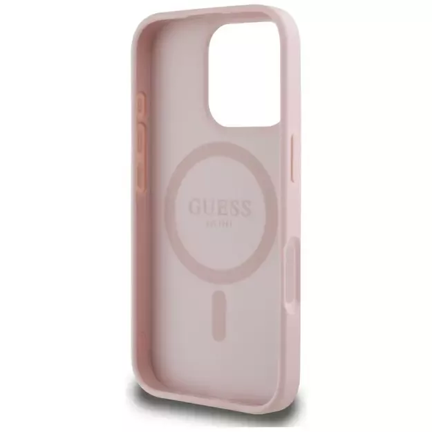 Guess Grained Hot Stamp Peony Triangle Logo MagSafe iPhone 16 Pro Max Case - Pink 6