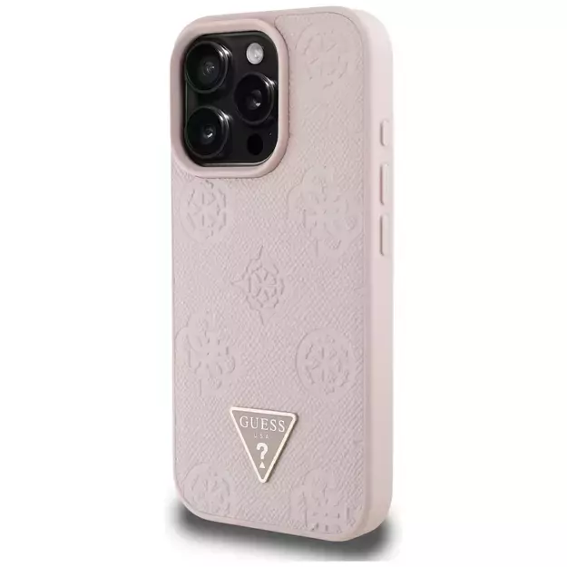 Guess Grained Hot Stamp Peony Triangle Logo MagSafe iPhone 16 Pro Max Case - Pink 1