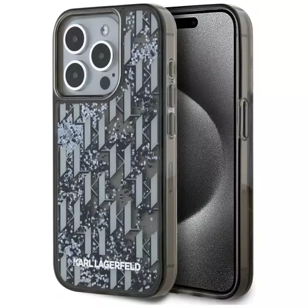 Karl Lagerfeld Liquide Glitter Monogram Gradient iPhone 15 Pro Max Case - Black