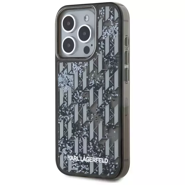 Karl Lagerfeld Liquide Glitter Monogram Gradient iPhone 15 Pro Max Case - Black 1