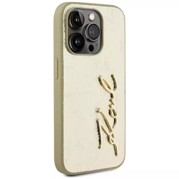 Karl Lagerfeld Wrinkled Metal Signature iPhone 15 Pro Case - Gold 3
