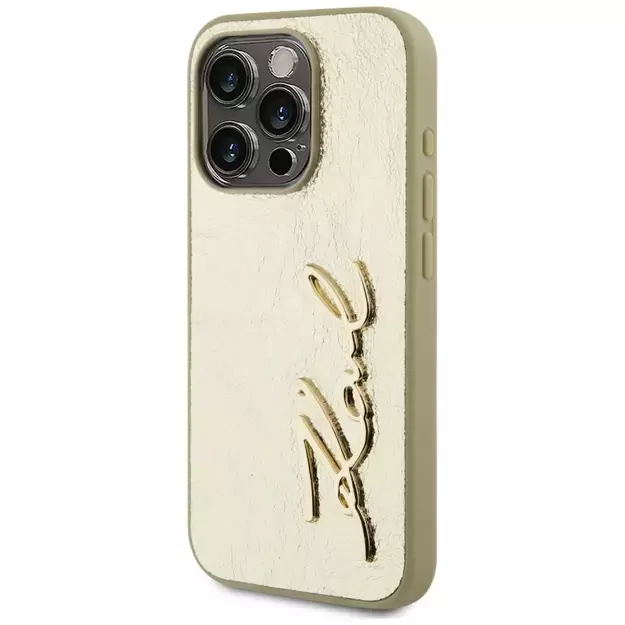 Karl Lagerfeld Wrinkled Metal Signature iPhone 15 Pro Case - Gold 1