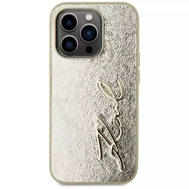 Karl Lagerfeld Wrinkled Metal Signature iPhone 15 Pro Case - Gold 2