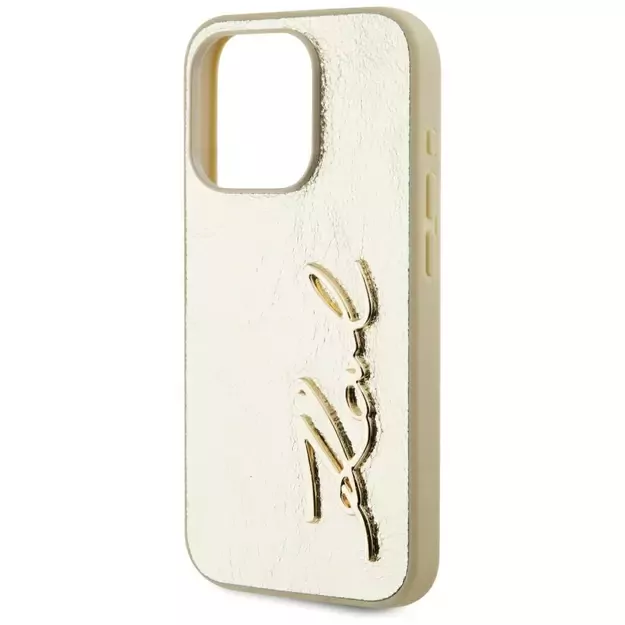 Karl Lagerfeld Wrinkled Metal Signature iPhone 15 Pro Case - Gold 5