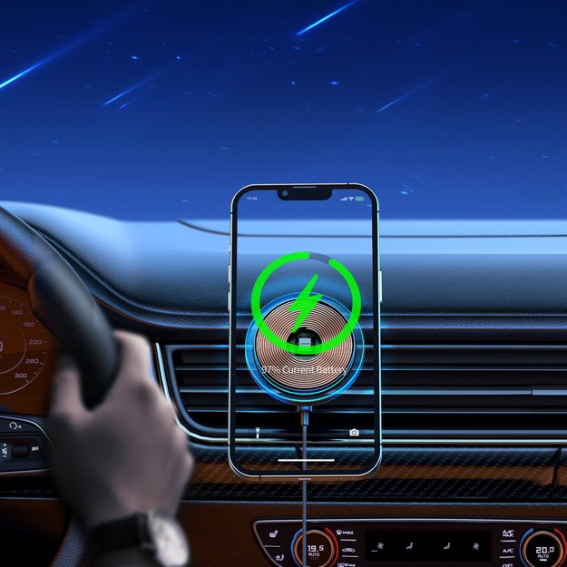 Joyroom car phone holder with 15W Qi inductive charger (MagSafe compatible) for air vent, silver (JR-ZS291) 10