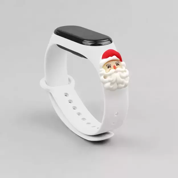 Strap Xmas for Xiaomi Mi Band 3 / 4 Christmas Silicone Bracelet Strap with Santa Claus - White 1