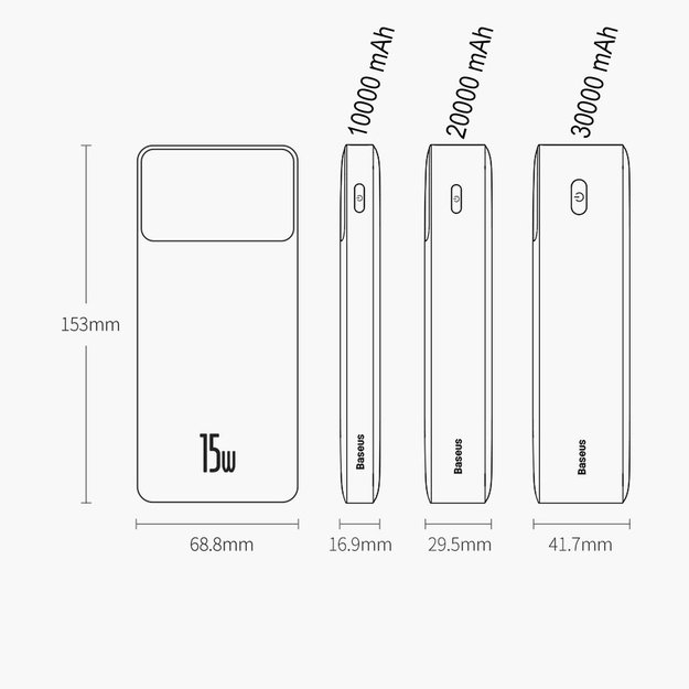 Baseus Bipow powerbank with display 10000mAh 15W white (Overseas Edition) + USB-A - Micro USB cable 0.25m white (PPBD050002) 13
