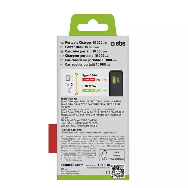 Powerbank SBS 20000 mAh 20W with built-in USB-C cable and digital display - black 2