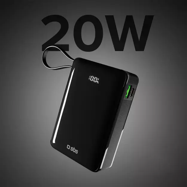 Powerbank SBS 20000 mAh 20W with built-in USB-C cable and digital display - black 3