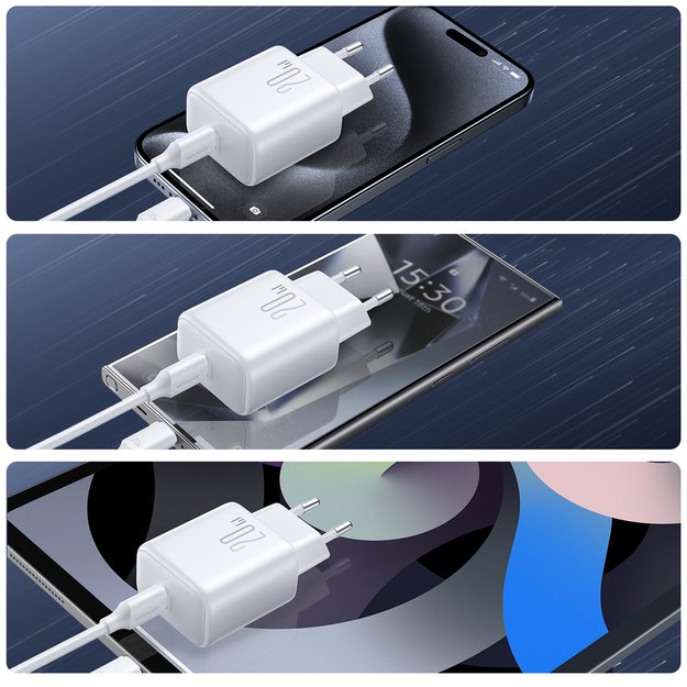 Joyroom JR-TCF20 USB-C PD 20W network charger - white + USB-C / Lightning cable 1m 11