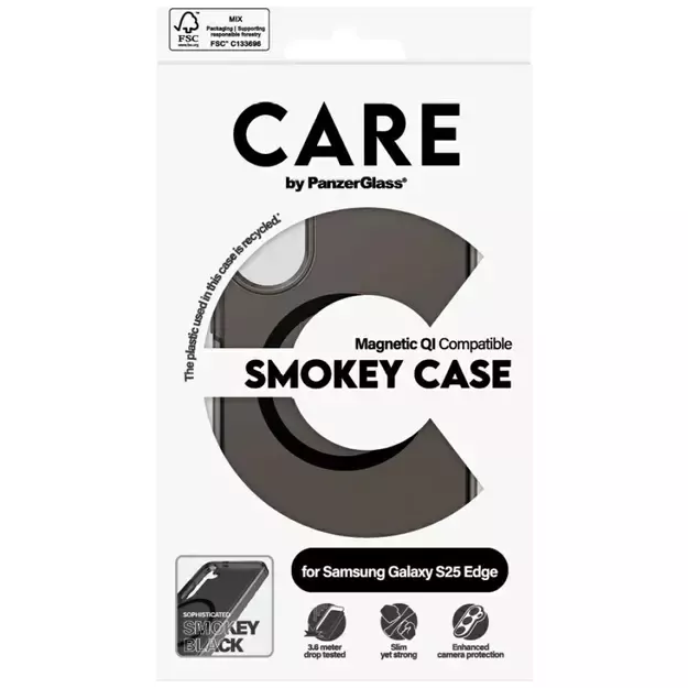 CARE by PanzerGlass Flagship Urban Combat Black QI Case for Samsung Galaxy S25 Edge - Semi-transparent 3
