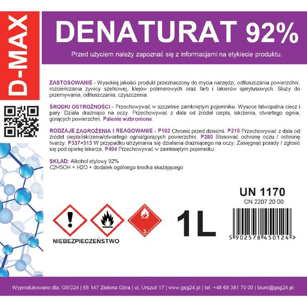 Denatured alcohol denatured alcohol D-MAX 1L 1