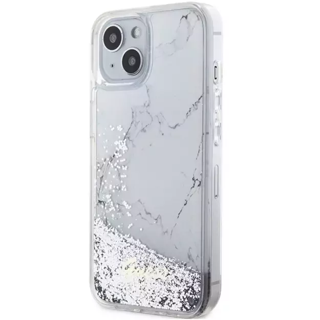 Guess Liquid Glitter Marble case for iPhone 14 - white 1