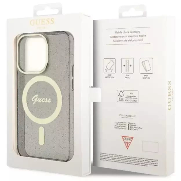 Guess GUHMP14LHCMCGK iPhone 14 Pro 6.1  black/black hardcase Glitter Gold MagSafe 7