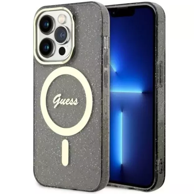 Guess GUHMP14LHCMCGK iPhone 14 Pro 6.1  black/black hardcase Glitter Gold MagSafe