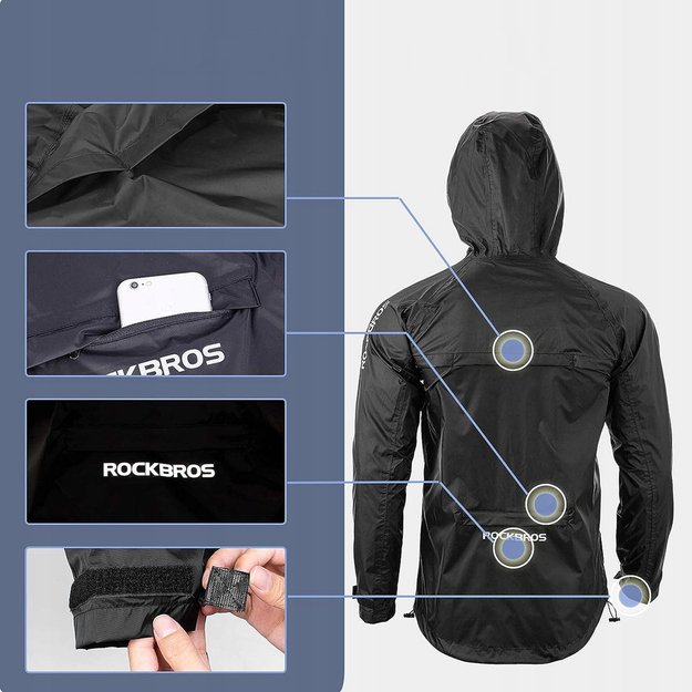 Rockbros YPY013BK4XL Rain Jacket Breathable Windproof XXXXL - Black 5