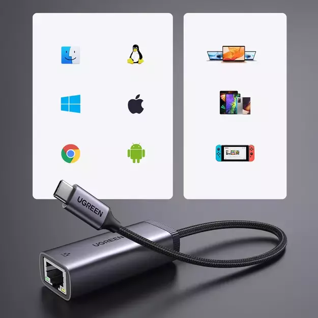 Ugreen external USB Type C network adapter - RJ45 1Gbps (1000Mbps) gray (40322 CM483) 2
