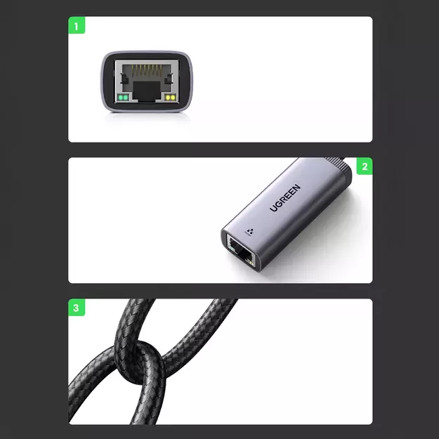 Ugreen external USB Type C network adapter - RJ45 1Gbps (1000Mbps) gray (40322 CM483) 5