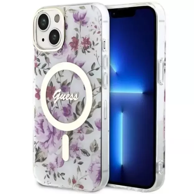 Guess Flower MagSafe case for iPhone 14 - transparent