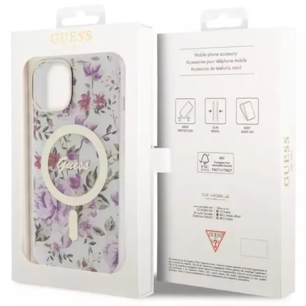 Guess Flower MagSafe case for iPhone 14 - transparent 9